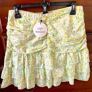 Lost + Wander 100% Cotton Skirt NWT tiered ruffled floral print mini skirt Sz M